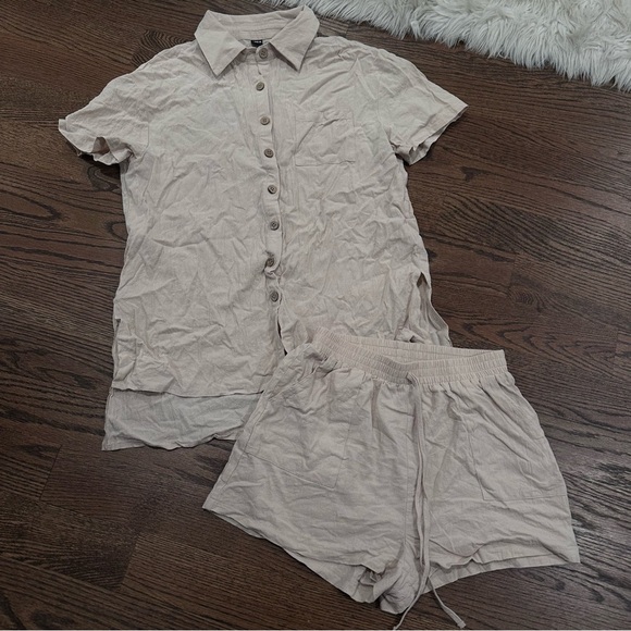 Shein Linen Tan Short Set - Picture 1 of 5